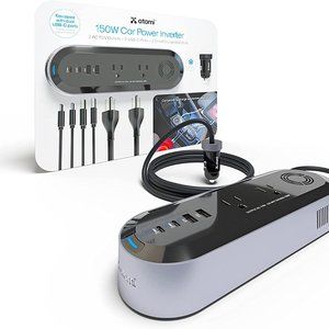Atomi 150W Car Power Inverter with 2 AC 110V Outlets + 2 USB-C Ports + 2 Smart